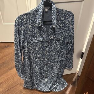 Floral Blue and White Button-Up Dress